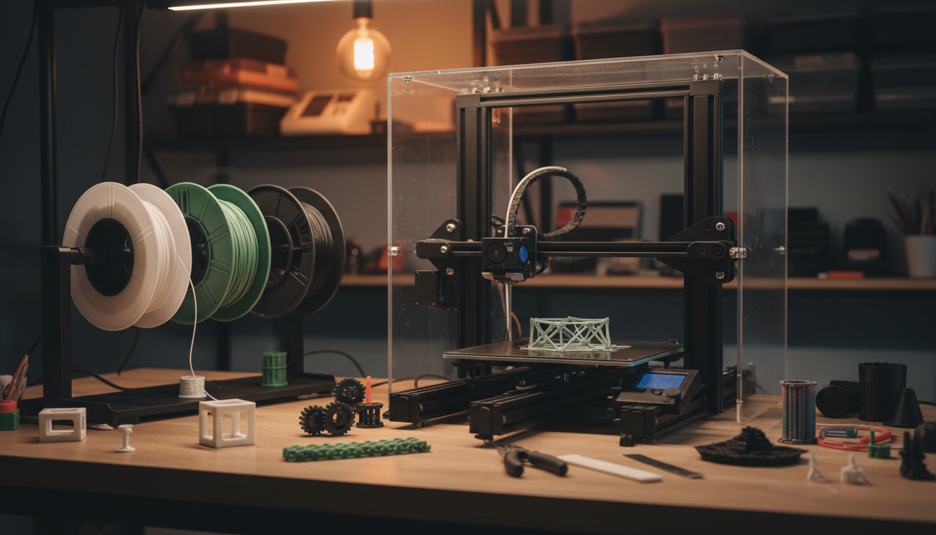 Bobine di filamento PLA, PETG e ABS a confronto per stampa 3D
