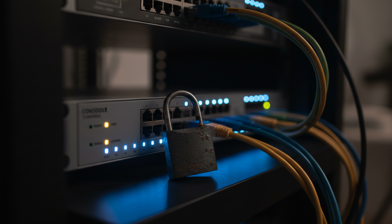 Dispositivo di rete UniFi con simbolo di allerta per vulnerabilità di sicurezza